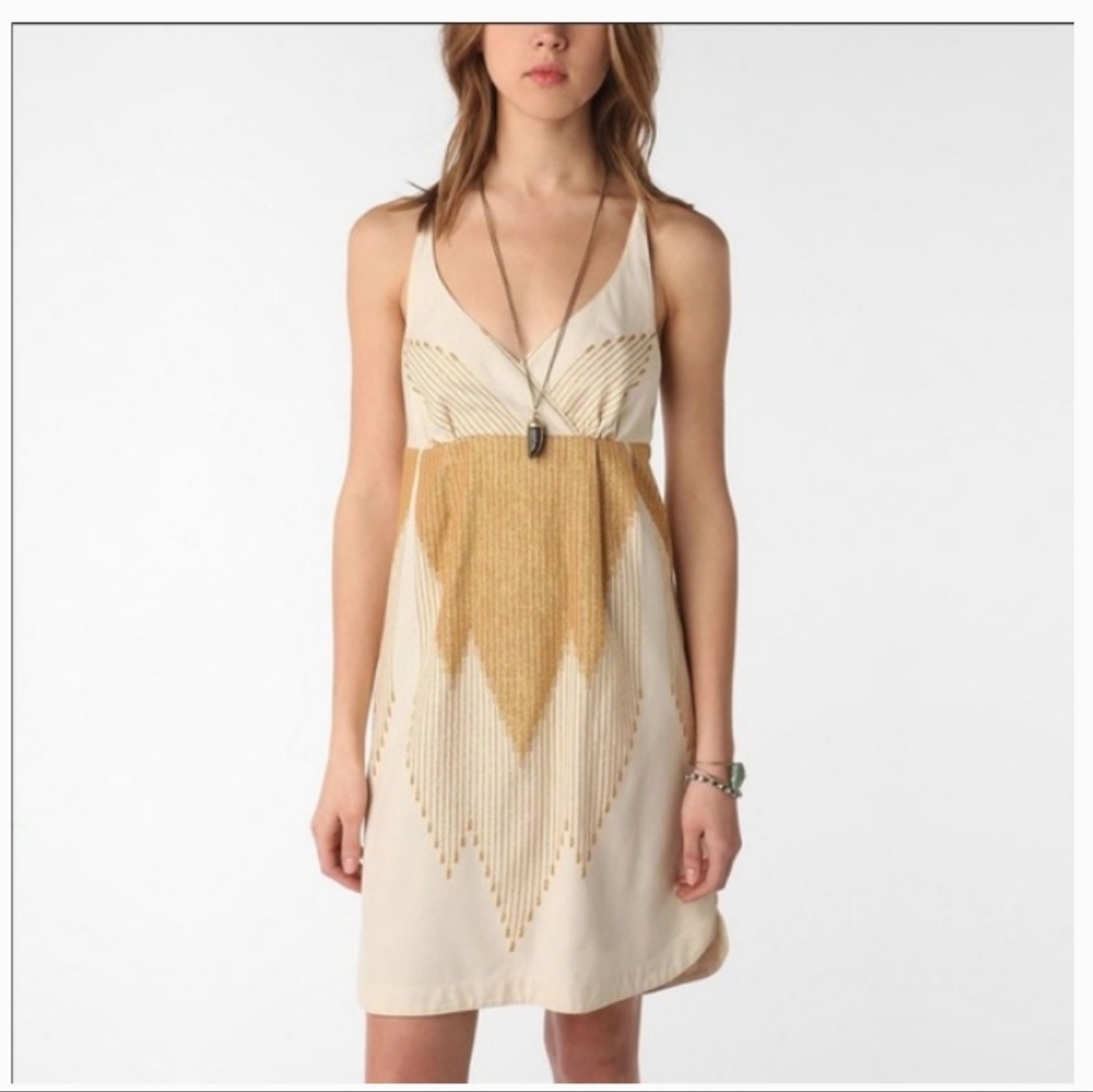 Urban Outfitters Cream and Gold Midi Dress